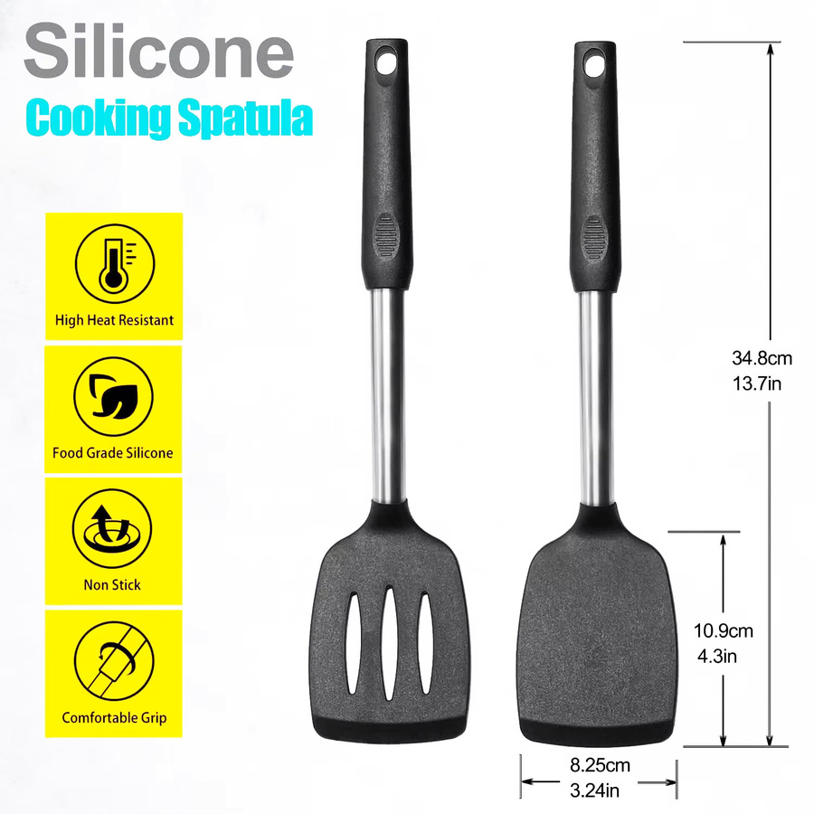 LARTI SCUPRITE Silikon-Spatel-Set aus Edelstahl und Silikon, 2er-Pack in Schwarz und Grau, hitzebeständige Wender für die Küche - Bild 2