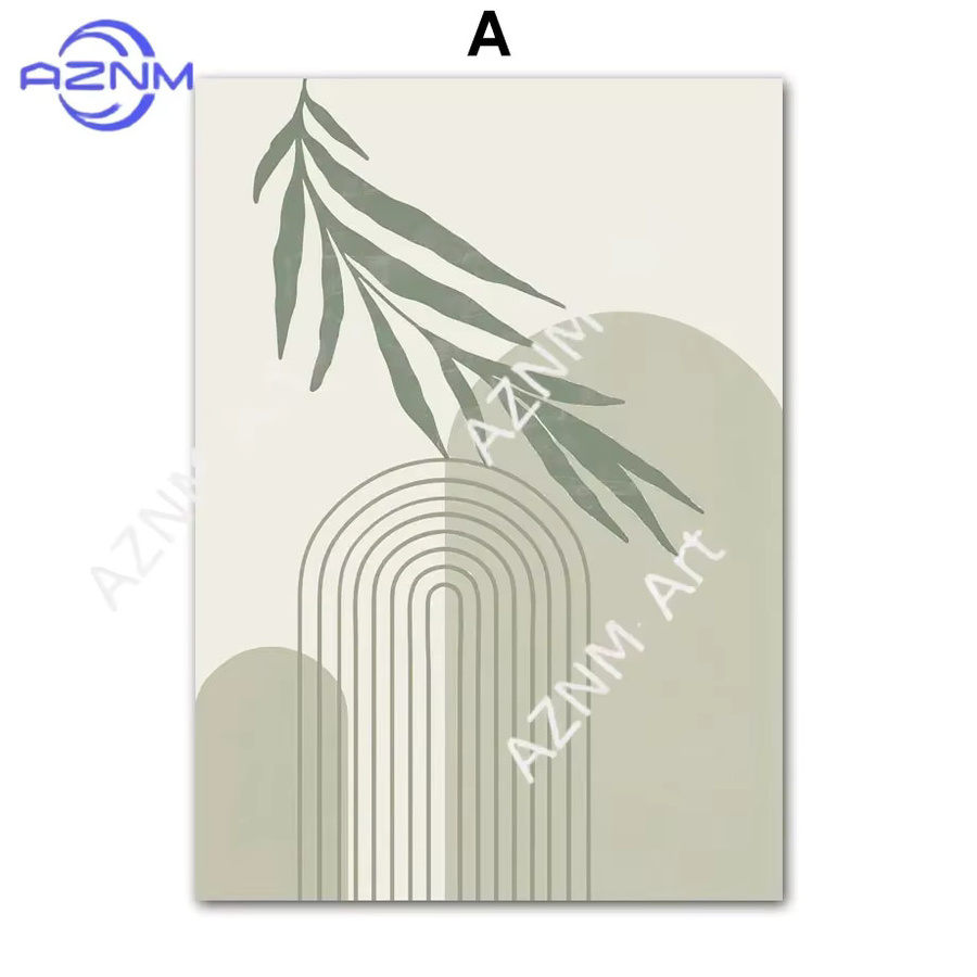 AZNM Wandkunst Leinwand mit abstrakten geometrischen Pflanzenlinien und Regenbogen im Boho-Stil, Mehrfarbig - Bild 2