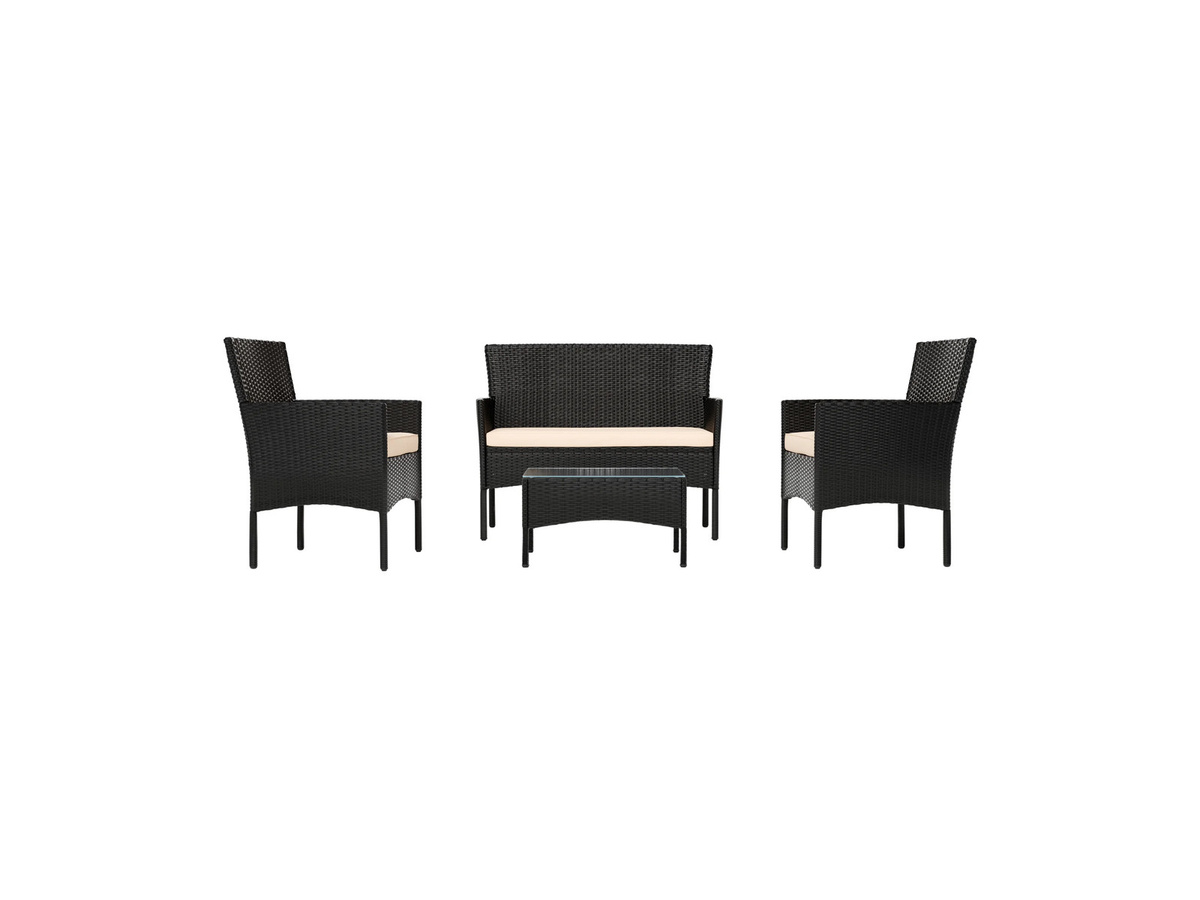 Juskys Polyrattan Gartenmöbel-Set Fort Myers in Schwarz mit Tisch, Sofa, 2 Stühlen und Auflagen in Cremeweiß - Bild 4