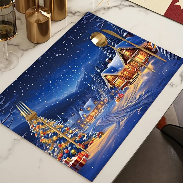VIKAMA 4-teiliges Tischset Weihnachts-Schneeszene für festliche Tischdekoration - Bild 1