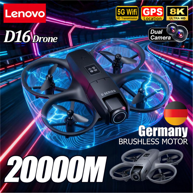 Lenovo D16 Drohne in Schwarz mit 8K Aerial HD Dual-Kamera, GPS und Brushless Motor zur Hindernisvermeidung - Bild 1