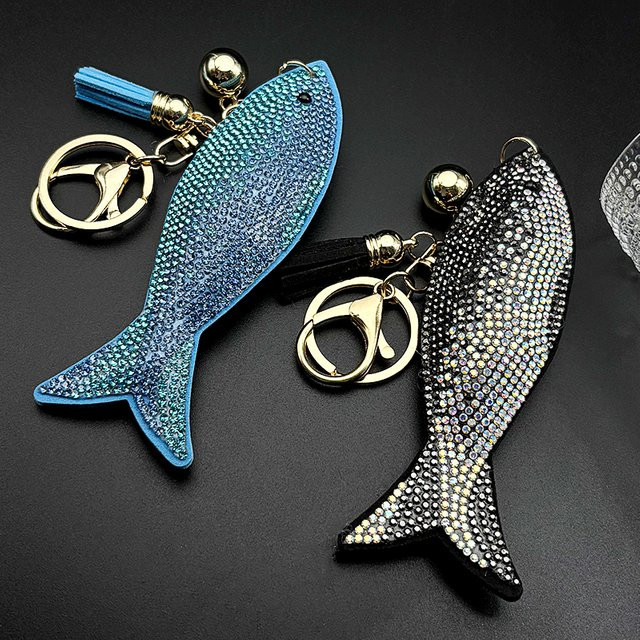 JYTF Schlüsselanhänger Fisch, Leder, Gold Farbe, Blau, Unisex - Bild 1