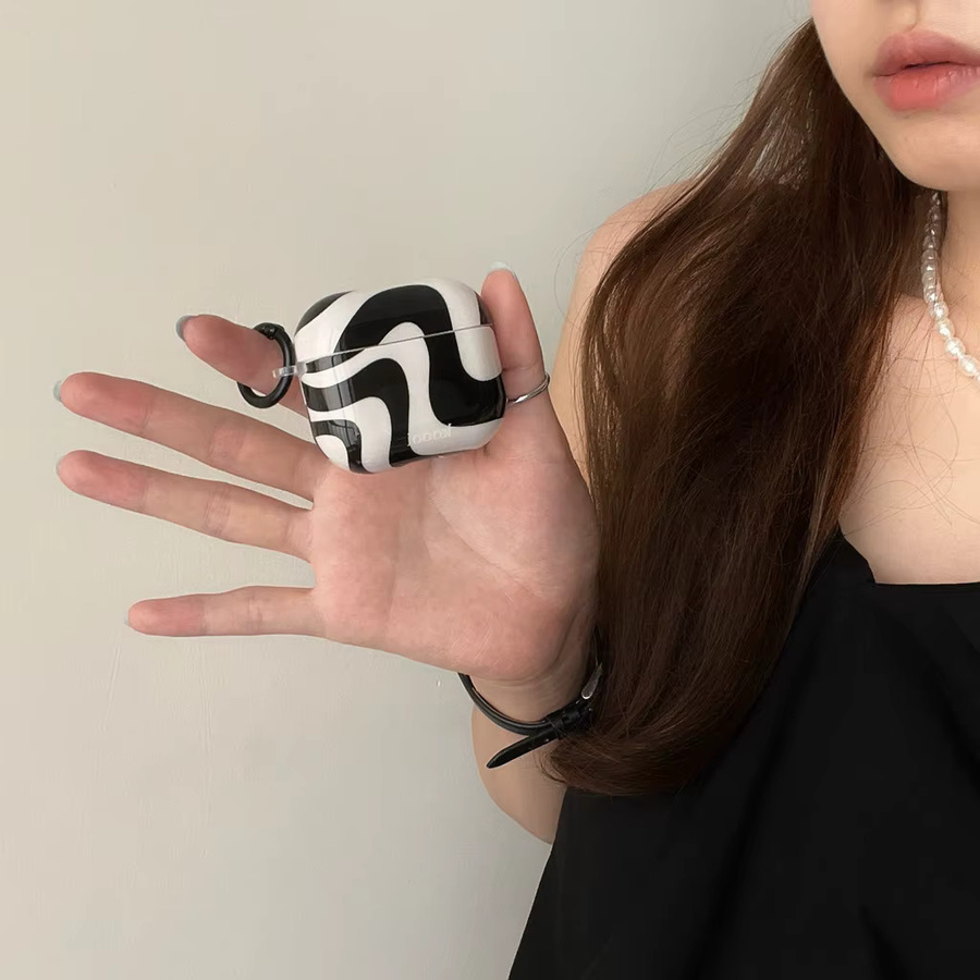 Stoßfeste Schutzhülle mit Haken für Apple AirPods 1, 2, 3, 4 und AirPods Pro 2, Schwarz-Weiß - Bild 2