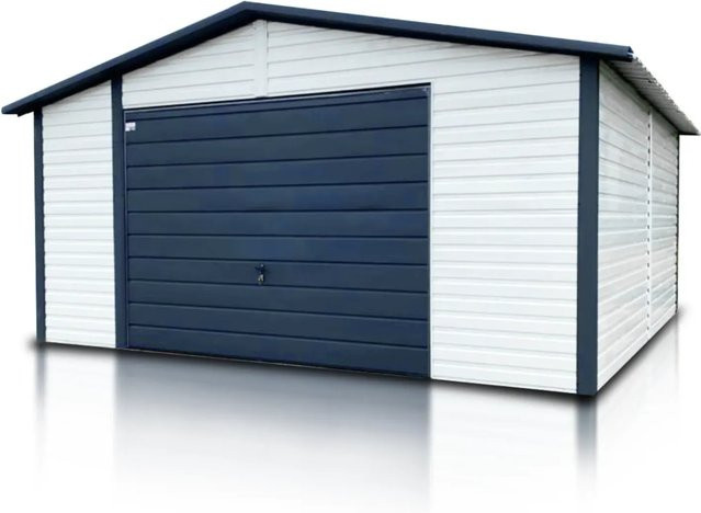 Liderstal Einzelgarage Premium aus Blech mit Satteldach und Schwingtor in Weiß, B/T: 500 x 500 cm - Bild 1