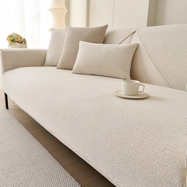 BC-Warm Home Sofabezug aus Chenille in Beige, rutschfester Stoffbezug mit Katzenkratzschutz, Breite: 120 cm, Höhe: 90 cm - Bild 1
