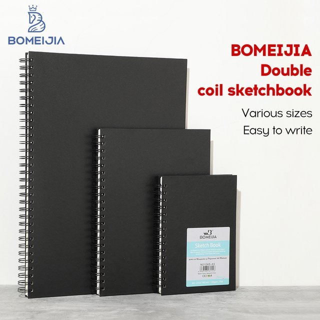 BOMEJIA Skizzenbuch mit Doppelspirale, 56 Blatt, 120 g/m², A5, Schwarz, zerreißbar - Bild 1