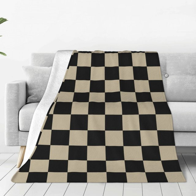 JMG Household Supplies Schachbrett Flanell Überwurfdecke in Beige, weiche Sommerdecke für Zuhause und Outdoor, B/T: 150 x 130 cm - Bild 1
