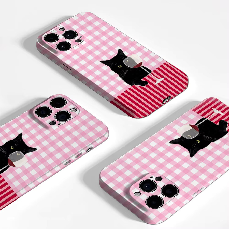Potdemiel Handyhülle mit Wein- und Katzen-Design für iPhone 17 16 15 14 13 Pro Max Plus in Pink, robuste Magnet-Schutzhülle mit Einzel- und Doppelschicht-Schutz - Bild 2