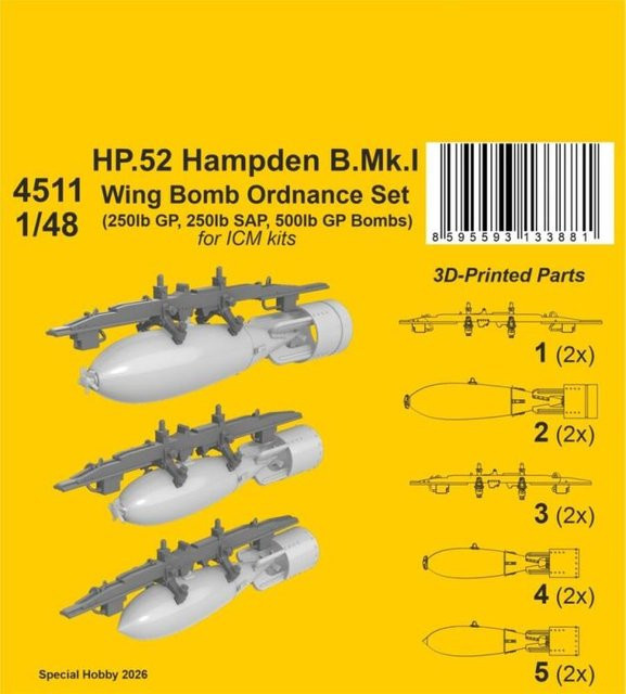 ICM HP.52 Hampden B.Mk.I - Wing Bomb Ordnance Set - Bild 1