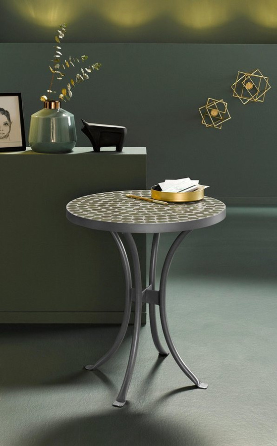 loft24 Beistelltisch Steffi mit Mosaik-Keramikplatte und Metallgestell im Bistro-Look, Durchmesser: 46 cm - Bild 1