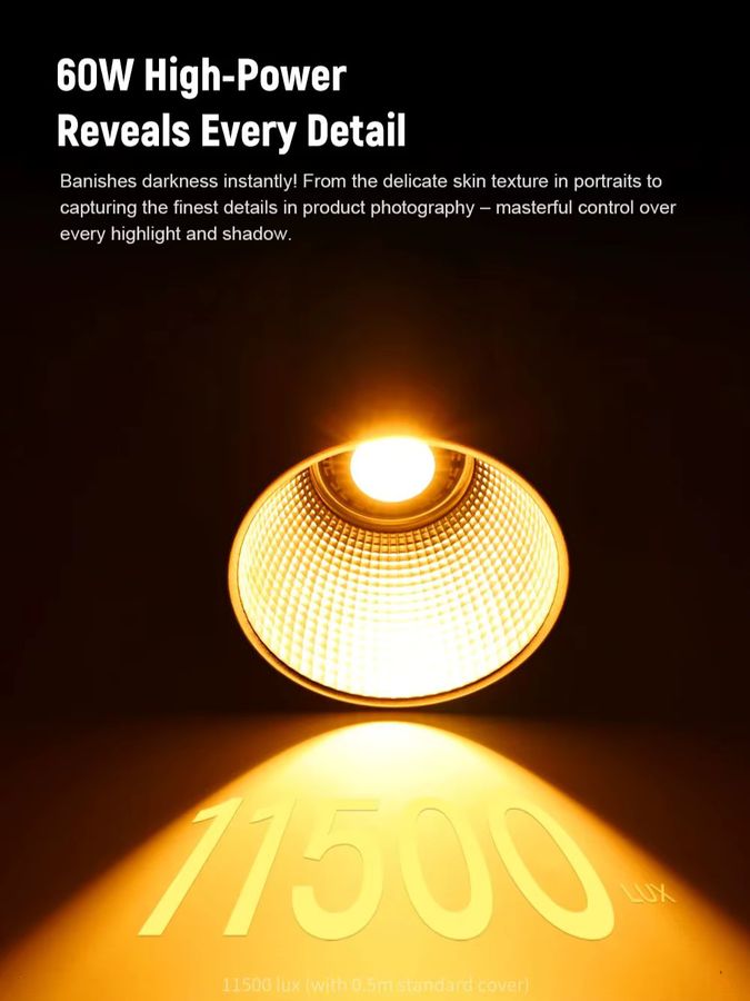 LUXCEO Professionelle LED-Videoleuchte 60 W mit Akku, CRI≥95, Farbtemperatur 2500 K–6500 K, tragbare Fotolampe für YouTube, Streaming und Studio - Bild 5