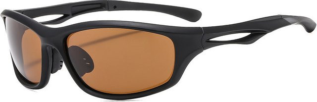 Techsuit 9309 Sportsonnenbrille, Unisex, Vollrand, rechteckig, schwarz braun, polarisiert - Bild 1
