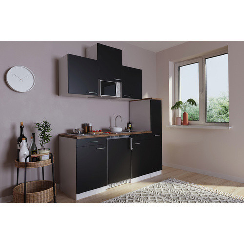 RESPEKTA Küchenblock Luis mit E-Geräten in Schwarz und Weiß, B/T/H: 180 x 60 x 82 cm - Bild 2