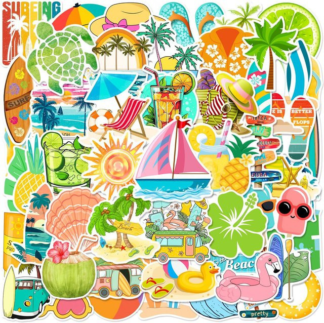 GOGOTU Sommer-Strandurlaub-Aufkleber, 50 Stück, Cartoon-Sticker - Bild 1