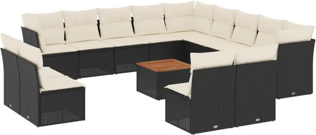 vidaXL 14-tlg Garten-Sofagarnitur aus Poly-Rattan und Akazienholz in Schwarz mit Kissen Modell 23 - Bild 1