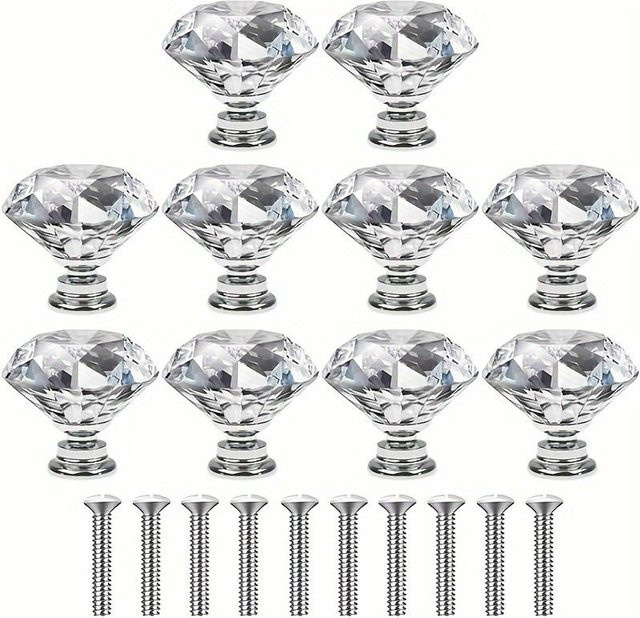 SZ-Damai Kristallklare Kommodenknöpfe aus Glas in Silber, 10 Stück, Durchmesser: 3 cm - Bild 1