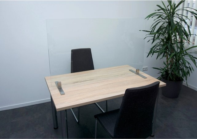 Skyscope Hygiene Schutzglas Set transparent mit 3 Edelstahl Standfüßen silber, B: 120 cm, H: 70 cm, Standfußhöhe: 35 cm - Bild 1