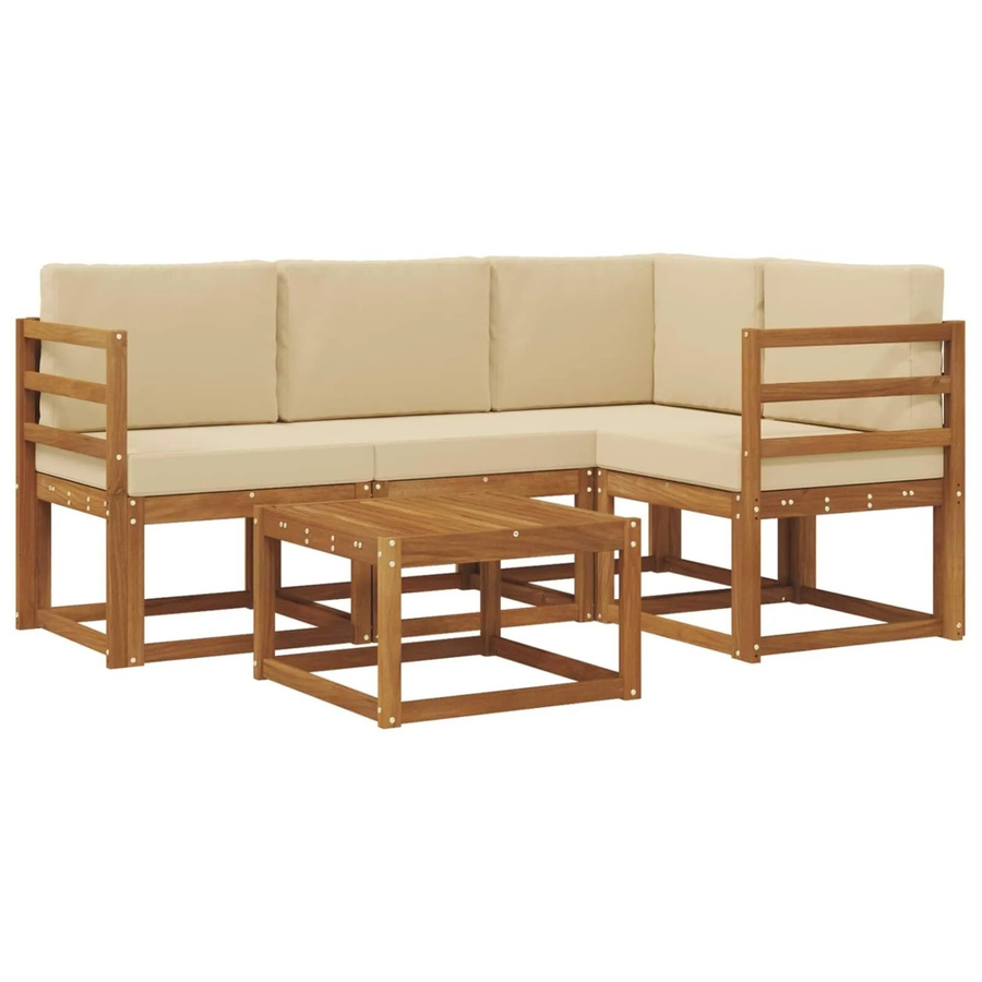 vidaXL Outdoor-Sofagarnitur in L-Form aus Akazienholz mit 5 Kissen in Natur und Beige - Bild 2