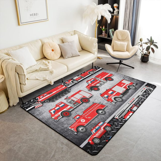 Karpetti Bereichsteppich Feuerwehrauto mit Kinder-Motiv, Mehrfarbig, B/B: 60 x 40 cm - Bild 1
