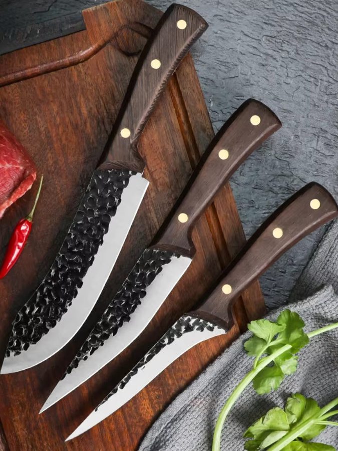 Premium 3-teiliges Profi-Küchenmesserset aus Hochkohlenstoffstahl mit Koch-, Ausbein- und Tranchiermesser für Fleisch, Obst und Gemüse - Bild 6