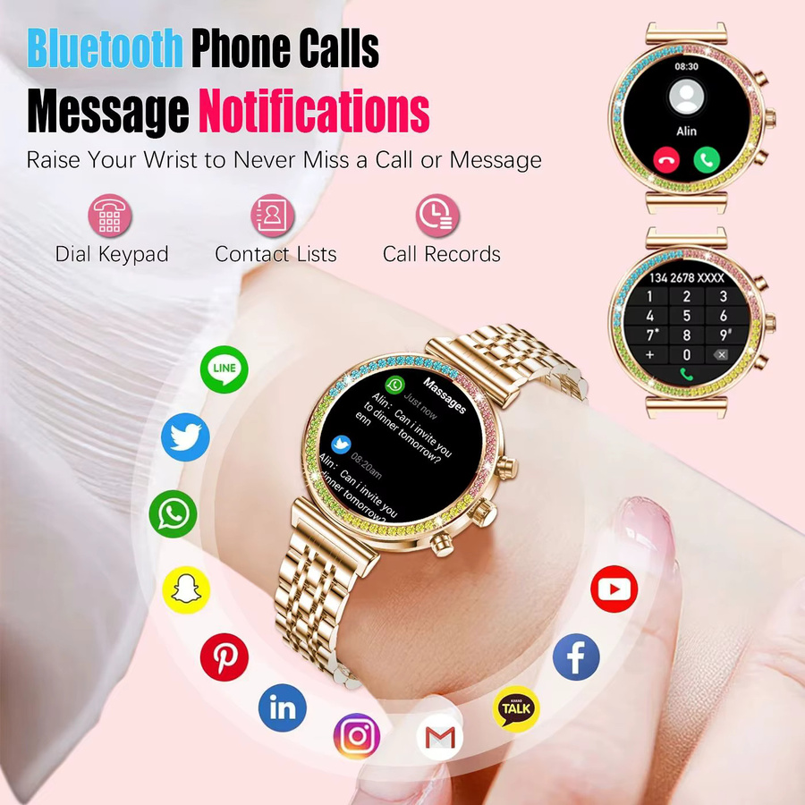 rollstimi Smartwatch, Diamant, Roségold, Edelstahl, Damen - Bild 3