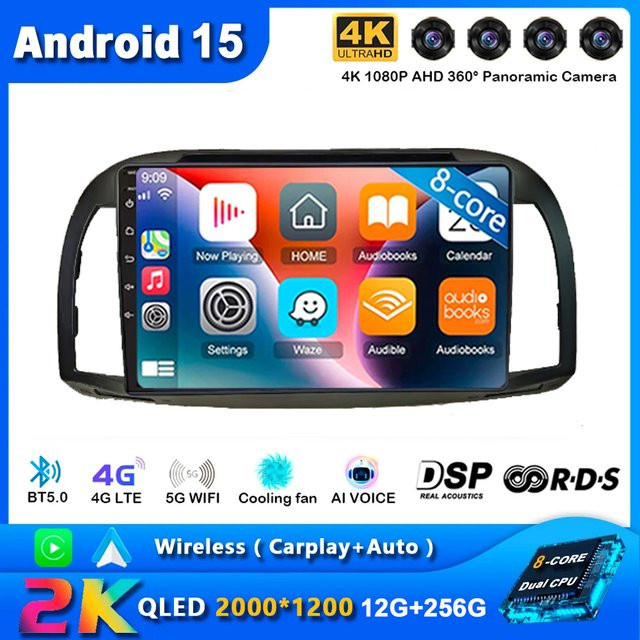 TIEYEZ Android 15 Multimedia Radio für Nissan Micra K12 (2002 - 2010) mit GPS, Carplay und Video, Schwarz - Bild 1