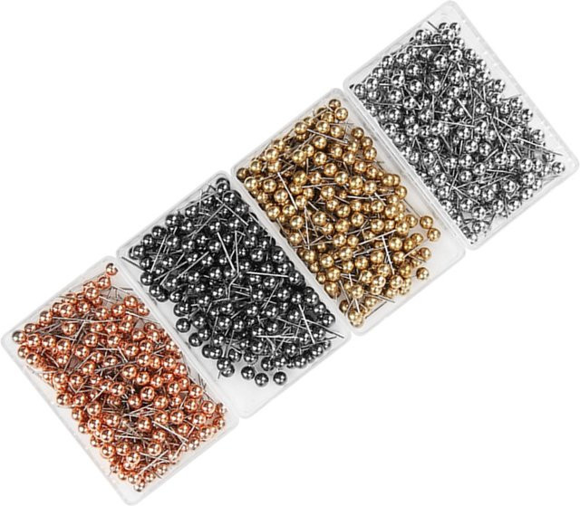 Shoemst 800 Stück Runde Perlenkopfstecknadeln aus Metall in Mehrfarbig (Gold, Silber, Schwarz, Pink) - Bild 1