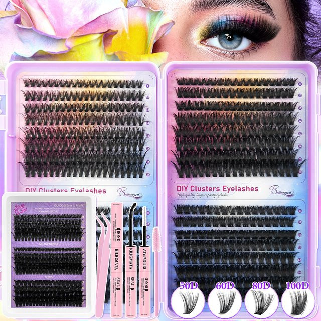 ORREUI Künstliche Wimpern Cluster-Stil, D-Curl, Unisex - Bild 1