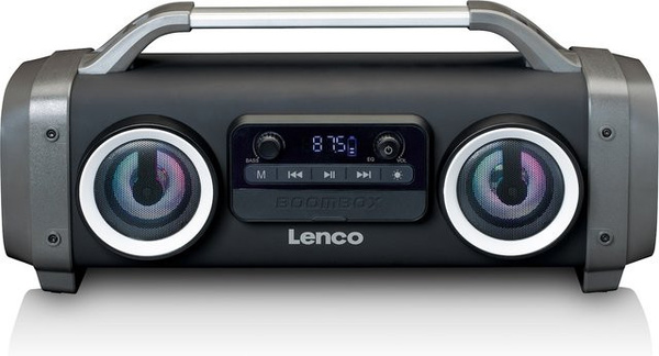 Lenco SPR-100BK Bluetooth-Lautsprecher mit UKW Radio, USB und SD-Kartenslot, spritzwasserfest mit Lichteffekten, Schwarz