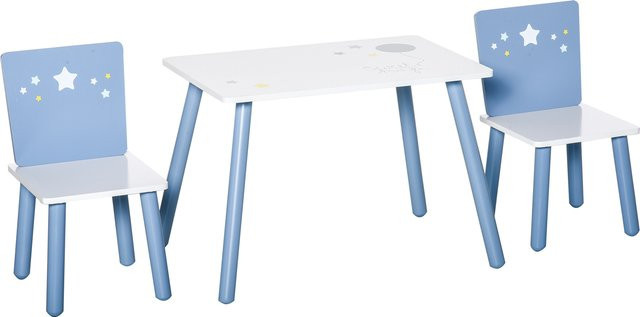 HOMCOM 3-teilige Kindersitzgruppe aus Holz in Blau und Weiß - Bild 1