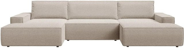 Vente-unique Schlafsofa Amelia in Beige mit Strukturstoff und Schlaffunktion - Bild 1