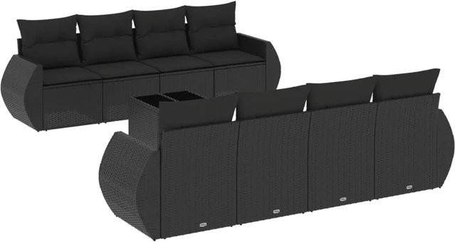 vidaXL 9-teilige Garten-Sofagarnitur in Schwarz mit Kissen aus Poly-Rattan und Metallgestell - Bild 1
