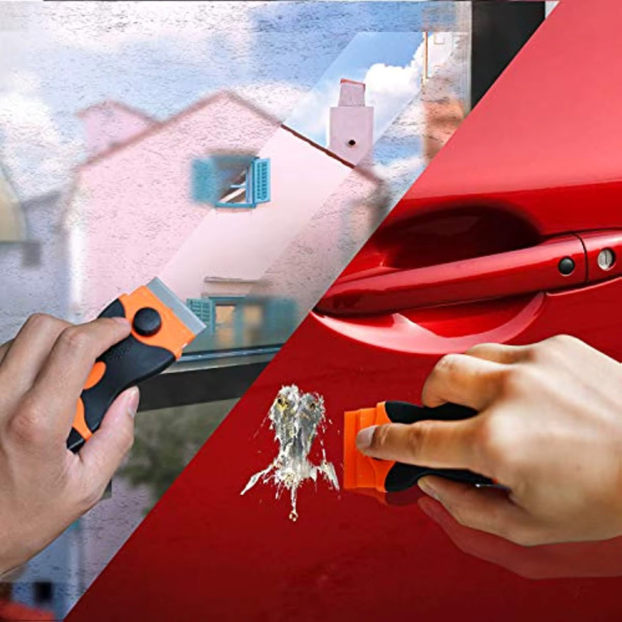21-Klingen-Schaber mit zweischneidigem Werkzeug in Schwarz-Orange zum Entfernen von Aufklebern und Ölflecken auf Glas - Bild 3