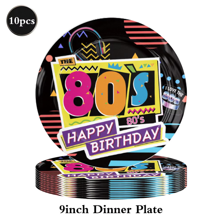 EsenTroye 80er Jahre Party Dekoration Set für Erwachsene in Multicolour mit Tischdecke, Banner, Kuchen Topper und Ballons im Retro Design - Bild 4