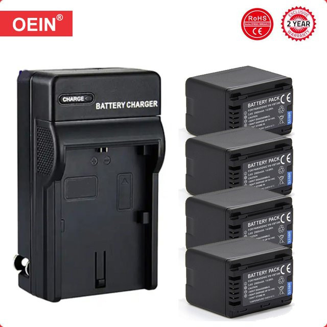 Panasonic Camcorder Akku-Set mit 4 Stück 3900 mAh Akkus und LCD USB Ladegerät in Schwarz für HC-VXF999, HC-VXF990, HC-VX870 und HC-VX989 - Bild 1
