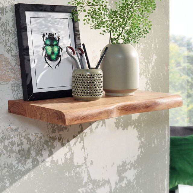 KADIMA DESIGN Wandregal aus Akazie Massivholz im Landhausstil, braun, Breite: 40 cm, Tiefe: 26 cm, Höhe: 4 cm - Bild 1