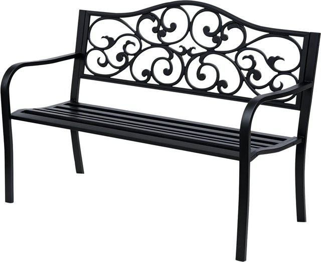 Outsunny Gartenbank aus Stahl mit Armlehnen in Schwarz matt, B: 127 cm, T: 60 cm, H: 89 cm - Bild 1
