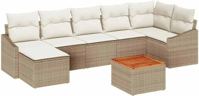vidaXL Garten-Sofa-Set 8-teilig in Beige und Weiß mit Poly-Rattan, pulverbeschichtetem Stahl und Akazienholz - Bild 1
