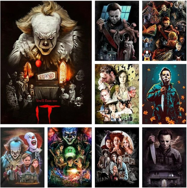 52TOYS Horrorfilm Pennywise und Chucky 5D Voll-Diamant-Malerei DIY Mosaik Kreuzstich Wandkunst Deko Multicolor - Bild 1