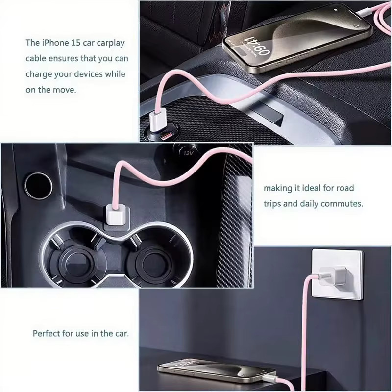 60W USB-C zu USB-C Schnellladekabel aus nylon geflochtenem Material für iPhone 15, 16, 17 Pro Max und Samsung Typ-C in Gelb und Pink - Bild 3