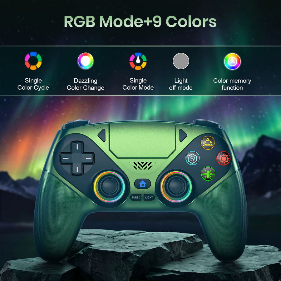 Bonacell Kabelloses RGB Gamepad mit Hall-Effekt-Joystick und Turbo-Funktion für PlayStation 5 PS5 Pro Slim und PC in Blau - Bild 2