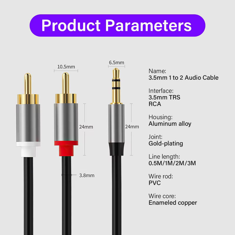 Nephy RCA Audio Kabel 3,5 mm Klinke auf 2 RCA Stecker Splitter AUX Kabel für TV, PC und Lautsprecher, Schwarz/Grau, Länge: 3 m - Bild 5