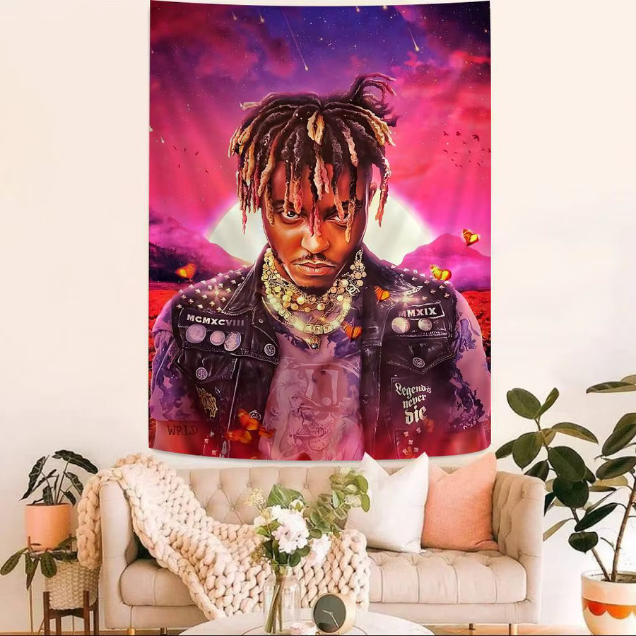 J-Juice Wandteppich WRLD Rap Sänger Anime Portrait mit floralem Boho Design, Mehrfarbig, Breite: 70 cm, Höhe: 50 cm - Bild 2