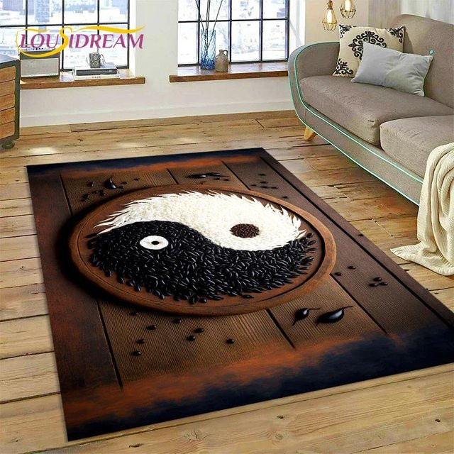 Rutschfester Teppich mit HD Natur Yin Yang 3D Bagua Design von Wucifang Jewelry, Schwarz, B: 120 cm, T: 80 cm - Bild 1