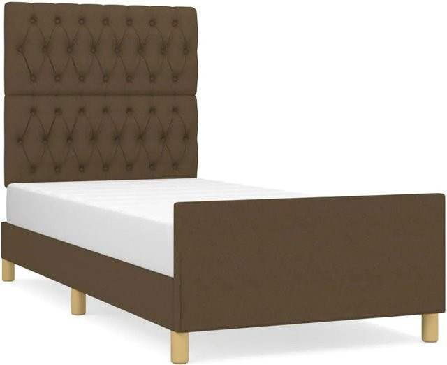 vidaXL Bettgestell mit Kopfteil aus Lärchenholz und Stoff in Dunkelbraun B/T/H: 90 x 190 cm - Bild 1