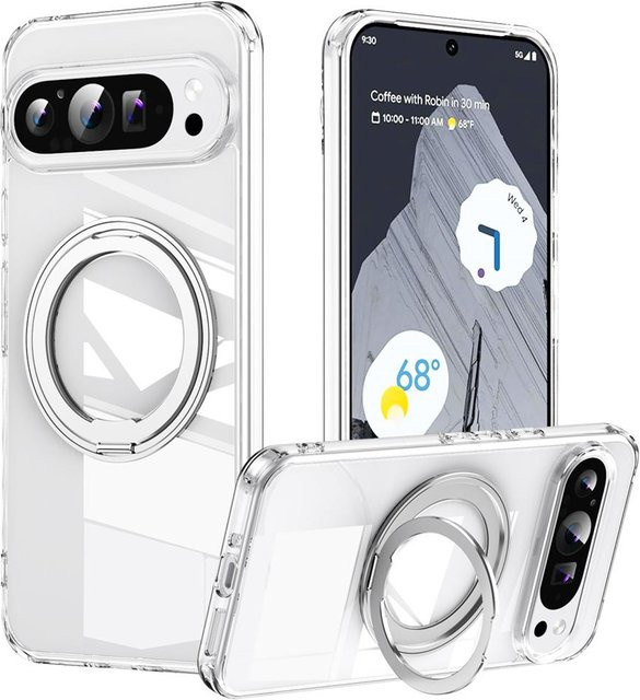 Magnetische Handyhülle mit 360 Grad drehbarem Ständer für Google Pixel 10, 9, 8A und 8 Pro XL, Stoßfester Schutz mit Metall-Klapphalterung, transparent - Bild 1