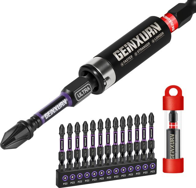 Geinxurn Impact Pozidriv Schraubendreher-Bit-Set aus S2-Stahl mit magnetischem Schlagbithalter und farbcodierter Basis, 2 Zoll - Bild 1