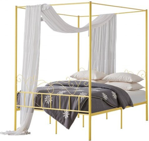 VEVOR Queen Size Himmelbettrahmen aus Metall mit minimalistischem Kopfteil und robustem Stahllatten-Support in Gold - Bild 1