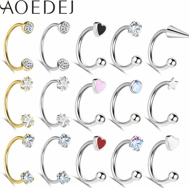 AOEDEJ Septum Ring Edelstahl, Kristall, Silber, Damen - Bild 1