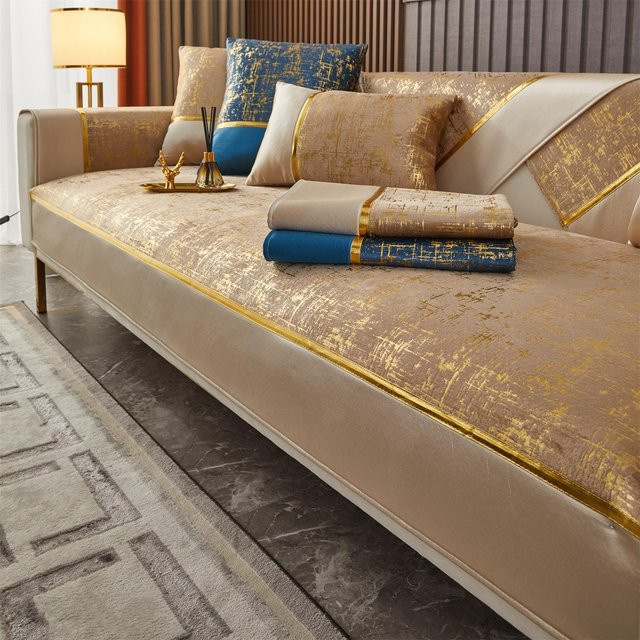 Binchi Outdoor Equipment Sofabezug aus Samt in Gold und Hellbraun mit rutschfester Rückseite, B/B: 90 x 90 cm - Bild 1